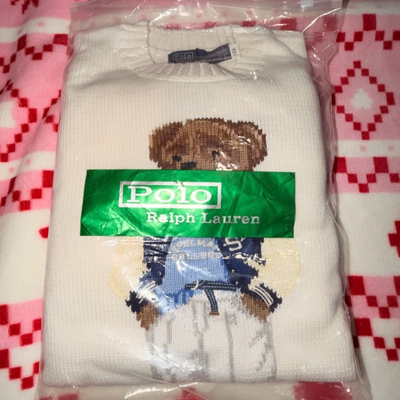 Ralph Lauren White Sweater with Bear Motif SZ L - Picture 2 of 9
